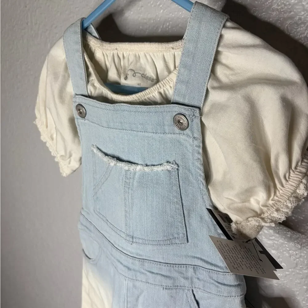 NWT Cat and Jack Target Kids Denim Blue and White Overalls size 4T Summer Shorts